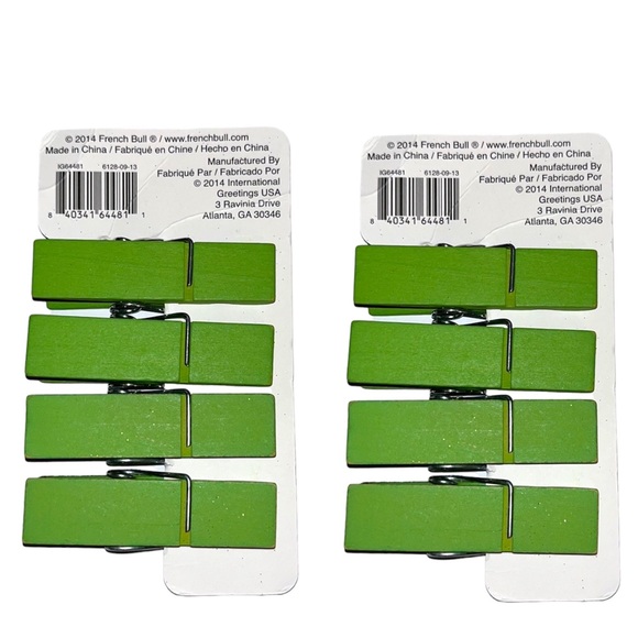 2 Packs of FRENCH BULL Decorative 4 Pc Clothespin Clip~Green Glitter-NEW - Picture 2 of 3